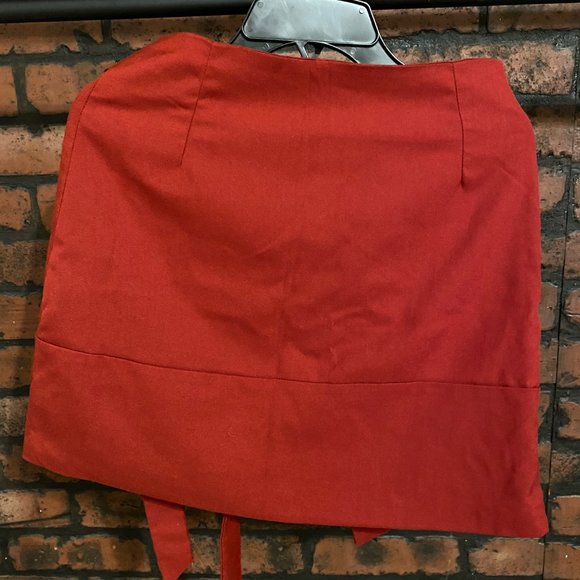 Red Tailored Tiny Short Skirt w/ Bow Tie Detail - Picture 3 of 4